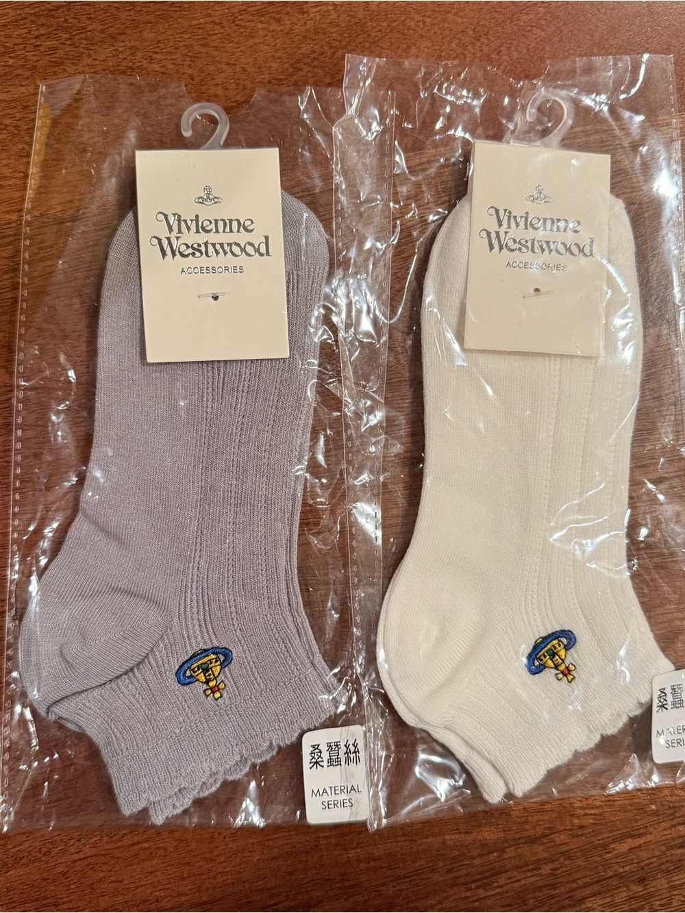 Vivienne Westwood Grey and Cream Ankle Socks with Embroidered Orb